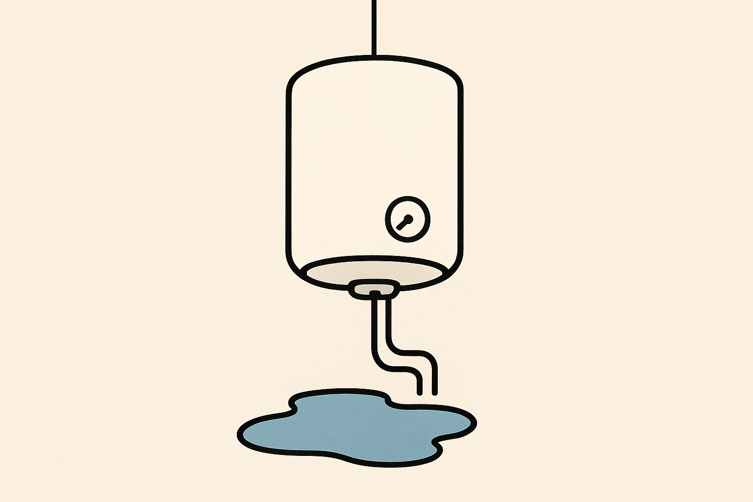 Une flaque sous un chauffe eau, représentative d'une fuite